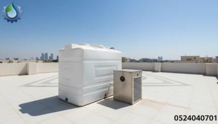 جهاز تبريد خزانات المياه مع رقم 0524040701 وشعار الشركة