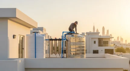 تركيب فلتر مياه خزان في فيلا بعجمان بواسطة فني متخصص